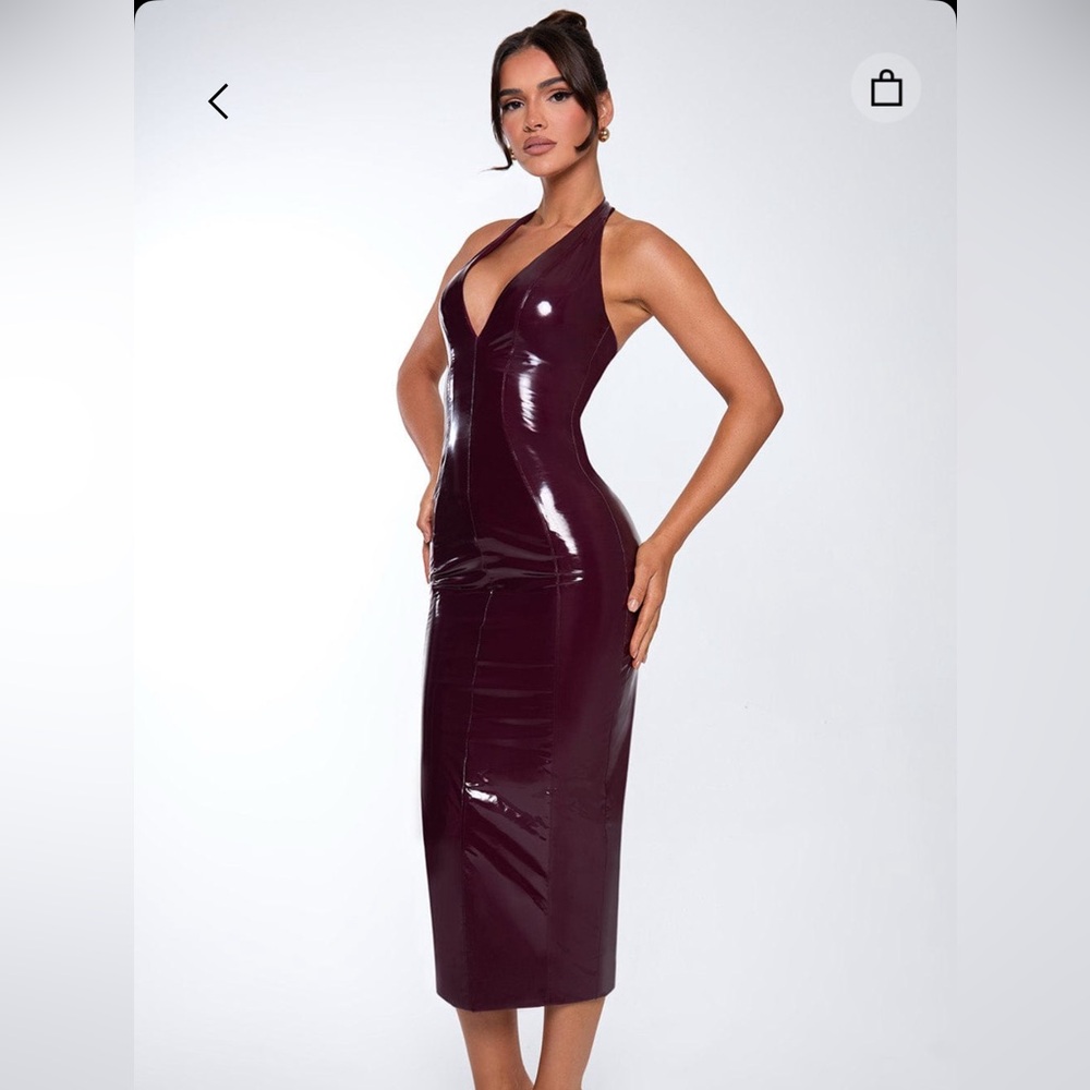 ❤️SOLD❤️Violette Halter Midi Dress in Cherry Lacquer BABYBOO